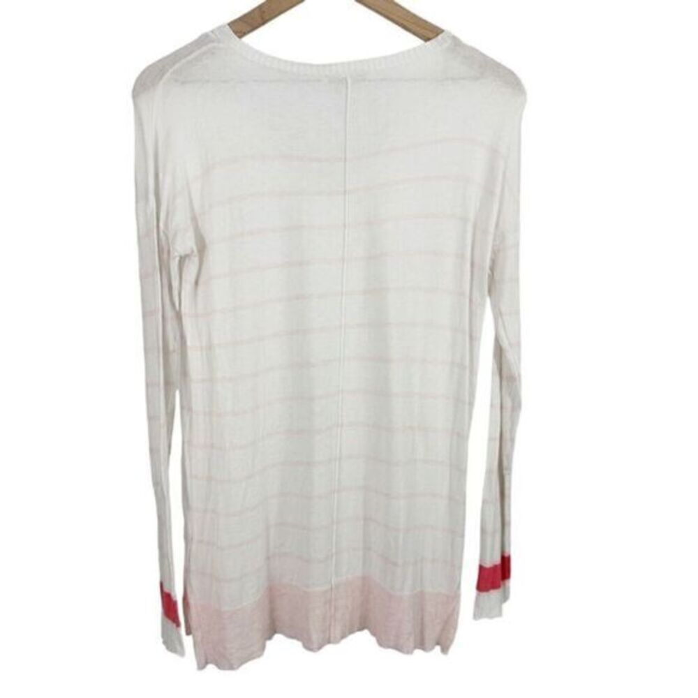 White + Warren Striped Print Silk V Neck Pullover Sweater White Pink Size Small‎ - Picture 7 of 10